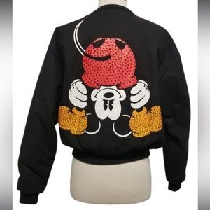 Disney Vintage 90s Beaded Bottoms Up Mickey Mouse Bomber Jacket Medium